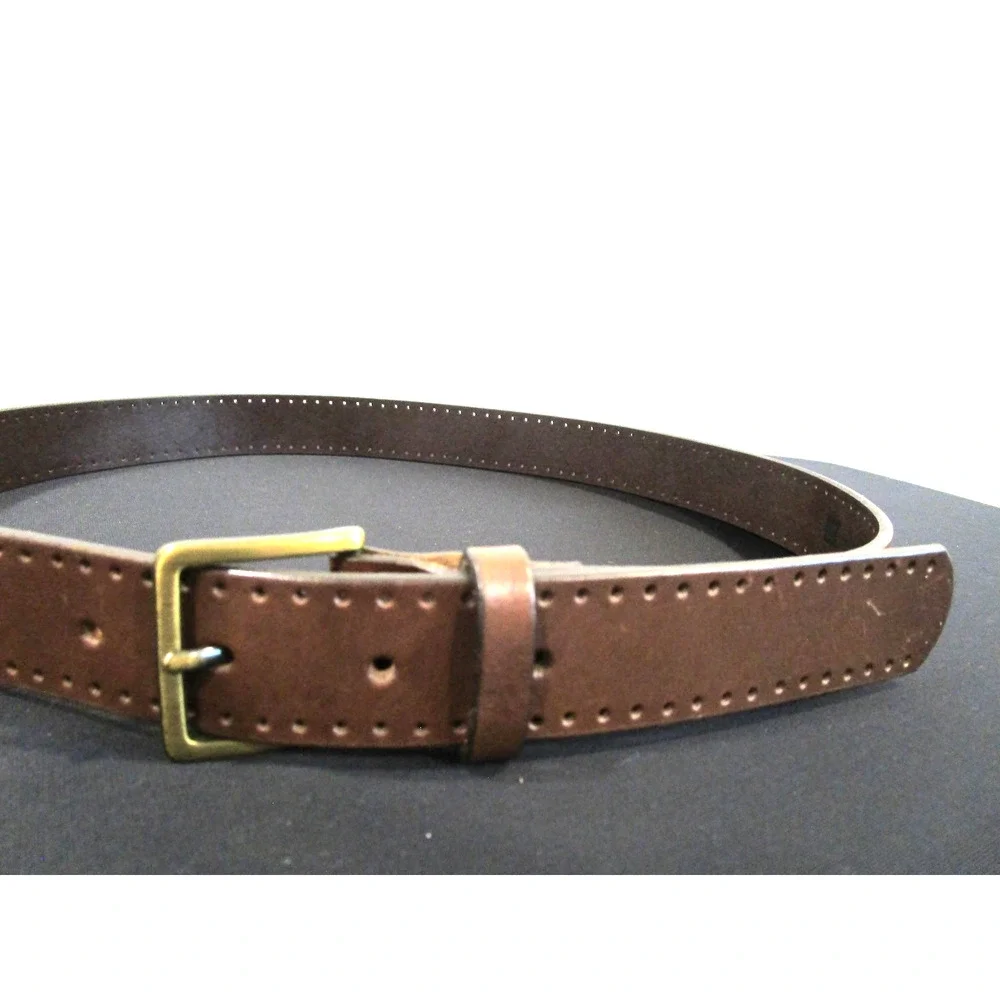 Gap Brown Leather Perforated Edge Brass Buckle Belt Women Sz S, 30